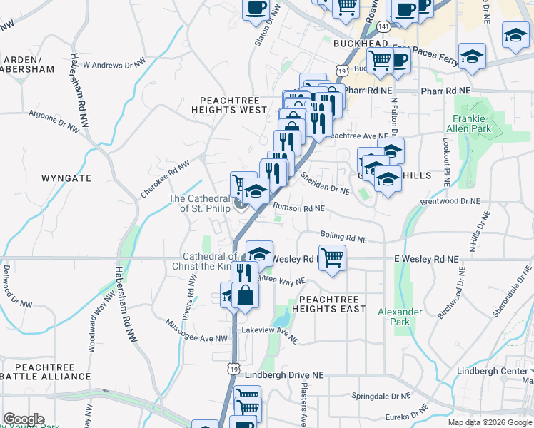 map of restaurants, bars, coffee shops, grocery stores, and more near 2809 Georgia 9 in Atlanta