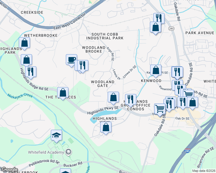 map of restaurants, bars, coffee shops, grocery stores, and more near in Smyrna