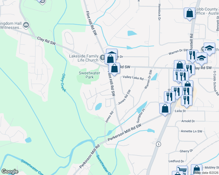 map of restaurants, bars, coffee shops, grocery stores, and more near 2380 Park Avenue in Austell