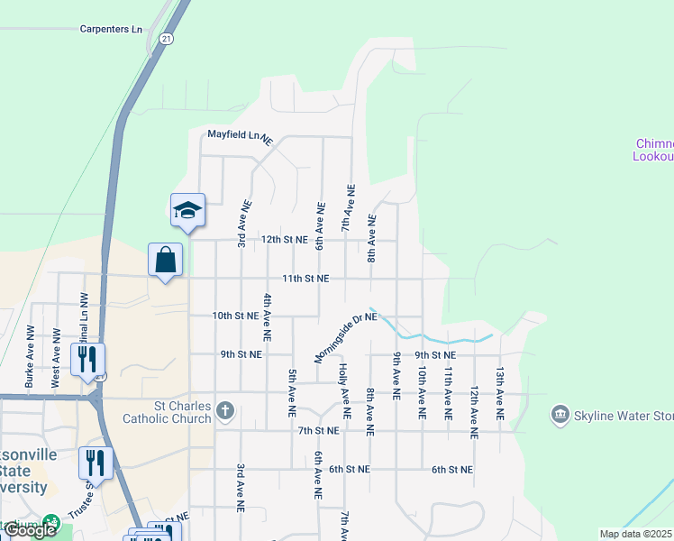 map of restaurants, bars, coffee shops, grocery stores, and more near 603 11th Street Northeast in Jacksonville