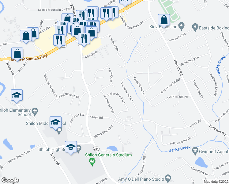 map of restaurants, bars, coffee shops, grocery stores, and more near 3848 Valley Brook Road in Snellville