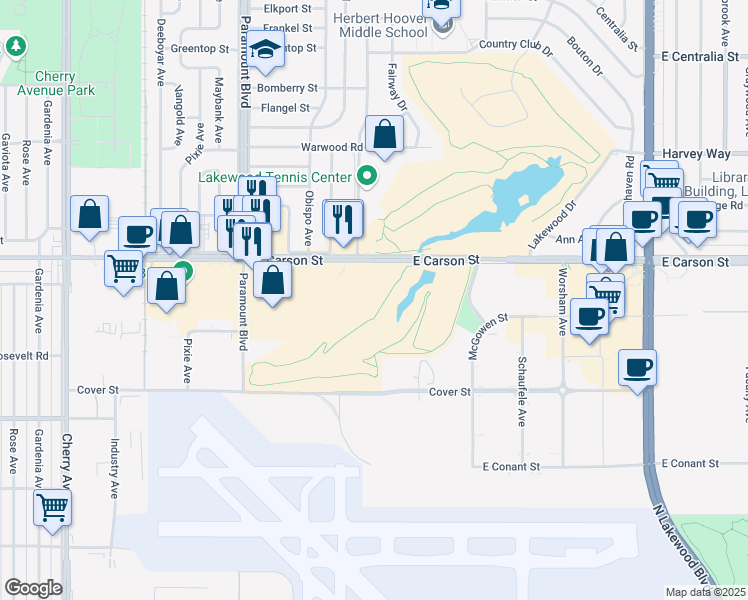 map of restaurants, bars, coffee shops, grocery stores, and more near 4001 Watson Plaza Drive in Lakewood
