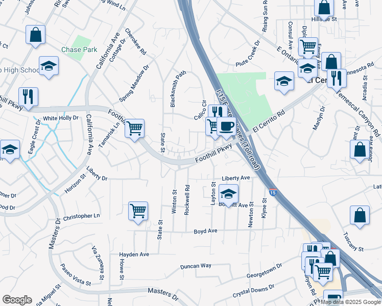 map of restaurants, bars, coffee shops, grocery stores, and more near 2865 Villa Catalonia Court in Corona