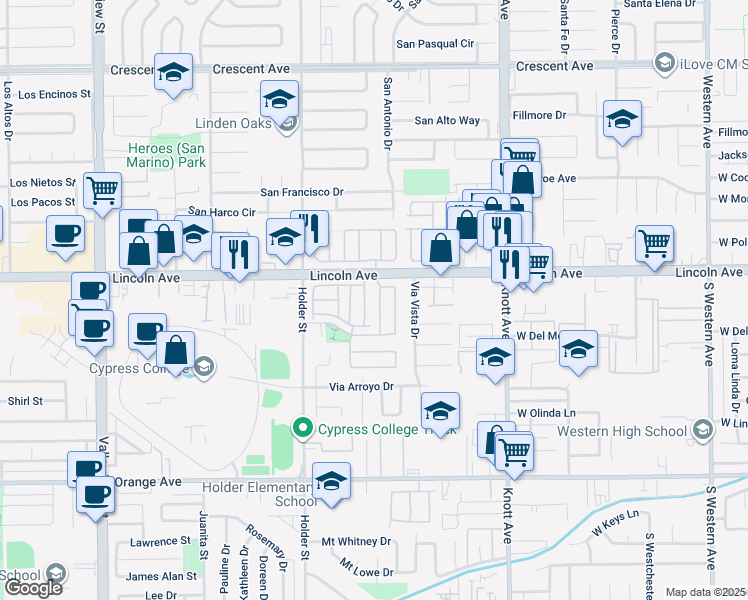 map of restaurants, bars, coffee shops, grocery stores, and more near 9009 Harvard Avenue in Buena Park