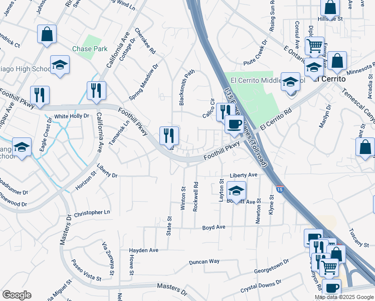 map of restaurants, bars, coffee shops, grocery stores, and more near 2821 Villa Catalonia Circle in Corona