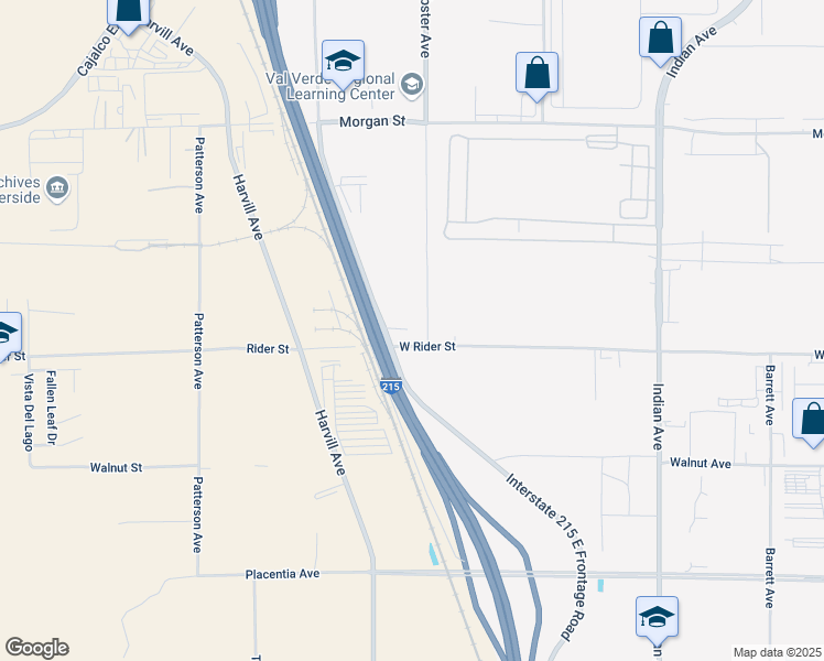 map of restaurants, bars, coffee shops, grocery stores, and more near 820 West Rider Street in Perris