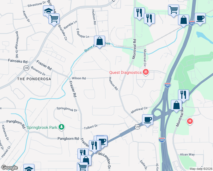 map of restaurants, bars, coffee shops, grocery stores, and more near 1663 Northlake Springs Ct in Decatur