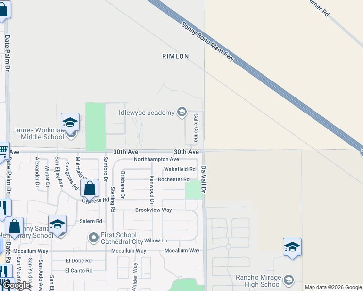 map of restaurants, bars, coffee shops, grocery stores, and more near 29903 Calle Tampico in Cathedral City