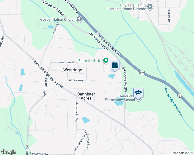 map of restaurants, bars, coffee shops, grocery stores, and more near 5057 Alder Lane in Powder Springs