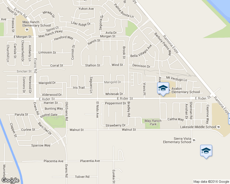 map of restaurants, bars, coffee shops, grocery stores, and more near 1536 Whiteoak Drive in Perris