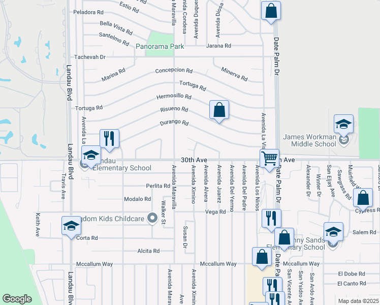 map of restaurants, bars, coffee shops, grocery stores, and more near 29905 Avenida Ximino in Cathedral City