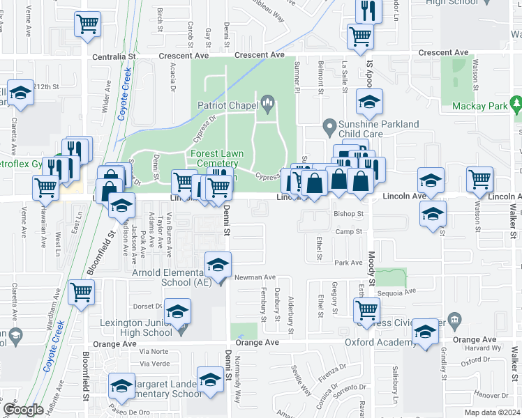 map of restaurants, bars, coffee shops, grocery stores, and more near 9029 Kimberly Lane in Cypress