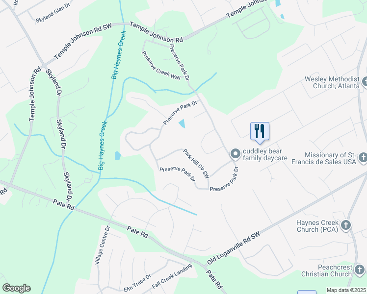 map of restaurants, bars, coffee shops, grocery stores, and more near 3568 Park Hill Circle Southwest in Loganville