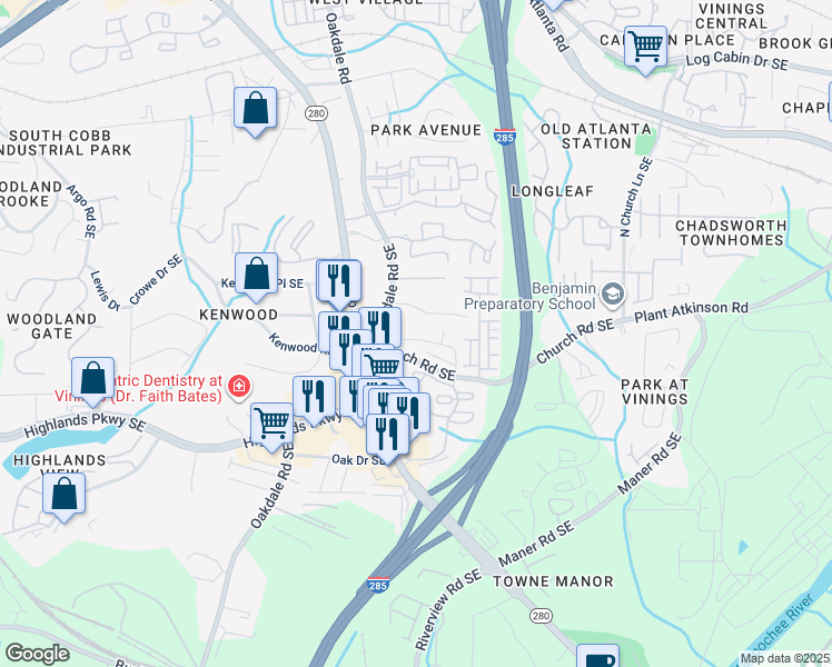 map of restaurants, bars, coffee shops, grocery stores, and more near 5008 Groover Drive in Smyrna