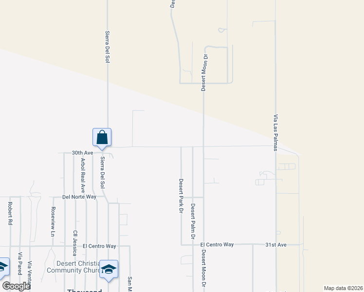 map of restaurants, bars, coffee shops, grocery stores, and more near 30th Avenue in Thousand Palms