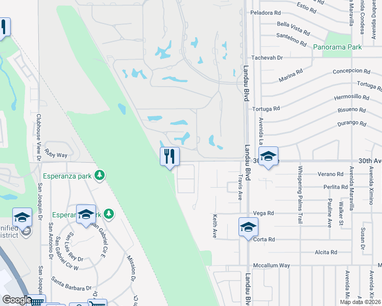 map of restaurants, bars, coffee shops, grocery stores, and more near 29869 West Laguna Drive in Cathedral City