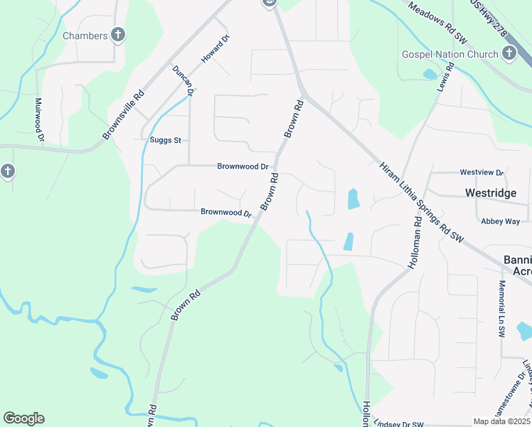 map of restaurants, bars, coffee shops, grocery stores, and more near 5039 Brown Road in Powder Springs