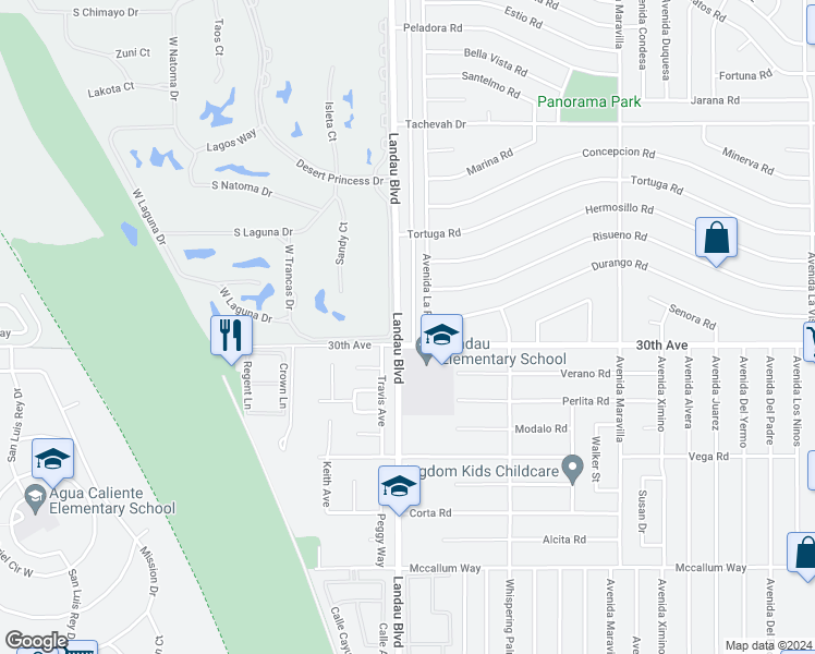 map of restaurants, bars, coffee shops, grocery stores, and more near 29845 Avenida La Paz in Cathedral City