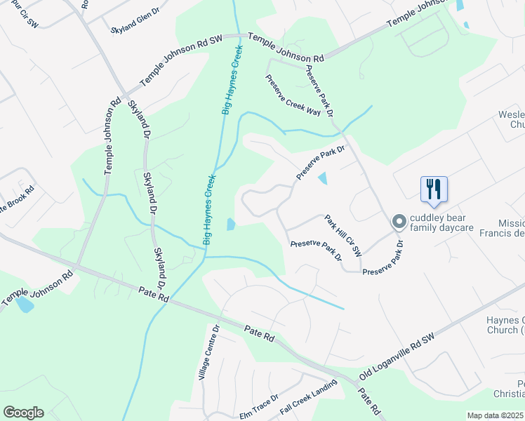 map of restaurants, bars, coffee shops, grocery stores, and more near 3524 Preserve Run Trail in Loganville