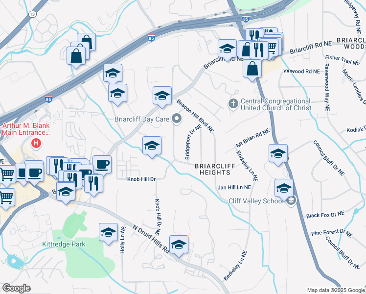 map of restaurants, bars, coffee shops, grocery stores, and more near 1688 Bridgeport Drive Northeast in Atlanta