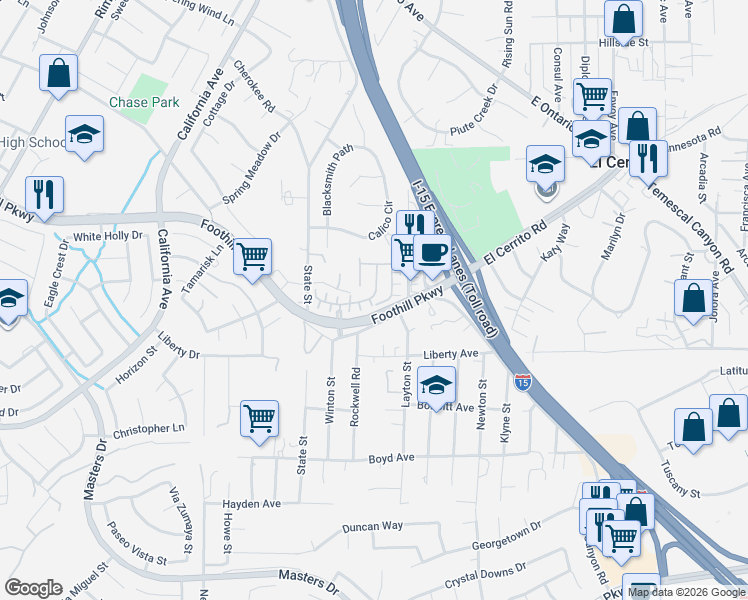 map of restaurants, bars, coffee shops, grocery stores, and more near 2843 Villa Catalonia Court in Corona