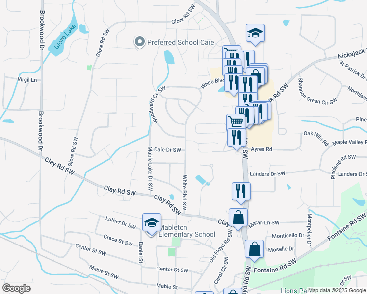 map of restaurants, bars, coffee shops, grocery stores, and more near 5041 White Boulevard Southwest in Mableton