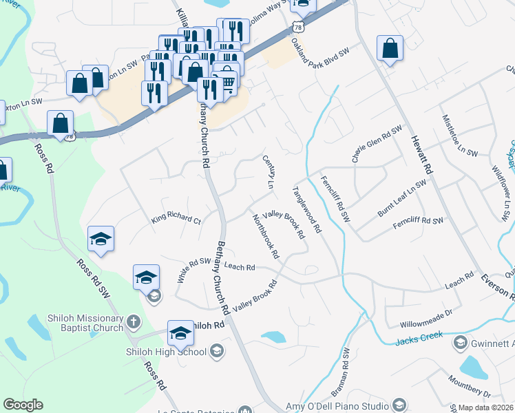 map of restaurants, bars, coffee shops, grocery stores, and more near 4056 Cumberland Drive Southwest in Snellville