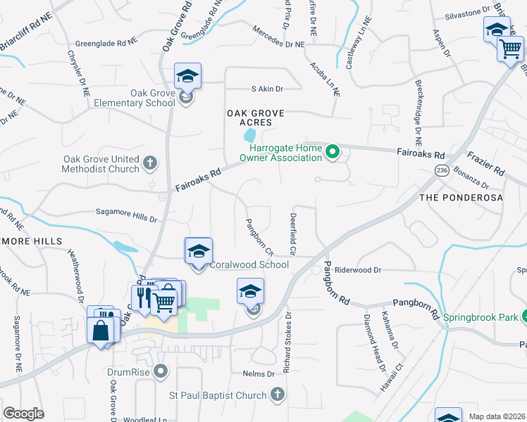 map of restaurants, bars, coffee shops, grocery stores, and more near 1676 Colebrook Circle in Decatur
