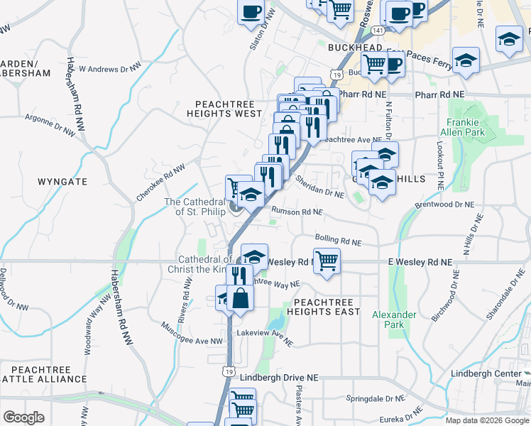 map of restaurants, bars, coffee shops, grocery stores, and more near 2809 Georgia 9 in Atlanta