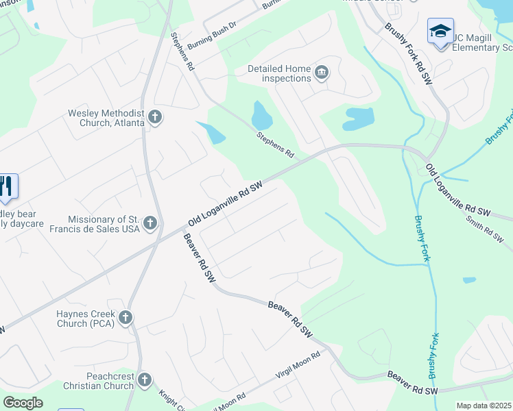 map of restaurants, bars, coffee shops, grocery stores, and more near 3780 Butler Springs Drive in Loganville