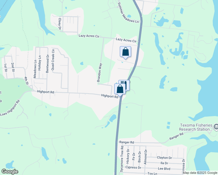 map of restaurants, bars, coffee shops, grocery stores, and more near 111 Brandon Way in Pottsboro