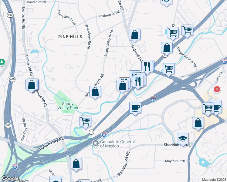 map of restaurants, bars, coffee shops, grocery stores, and more near 1686 Dunwoody Place Northeast in Atlanta