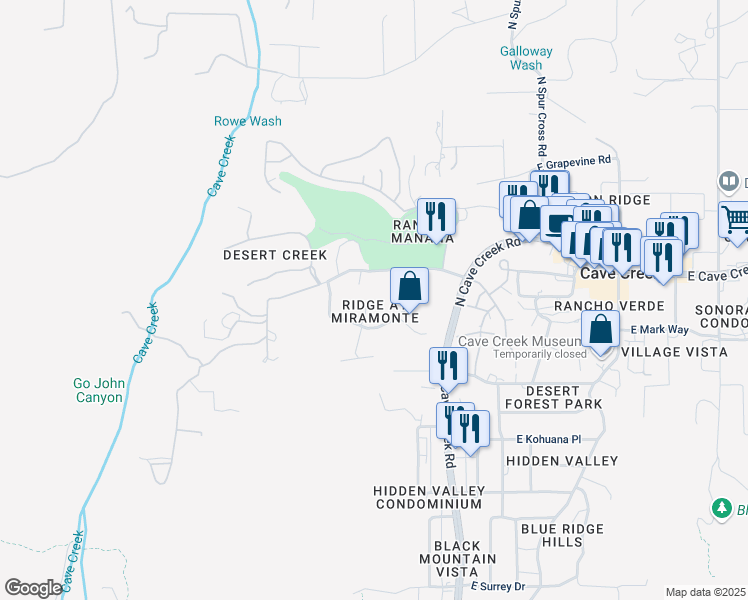 map of restaurants, bars, coffee shops, grocery stores, and more near 5708 East Miramonte Drive in Cave Creek