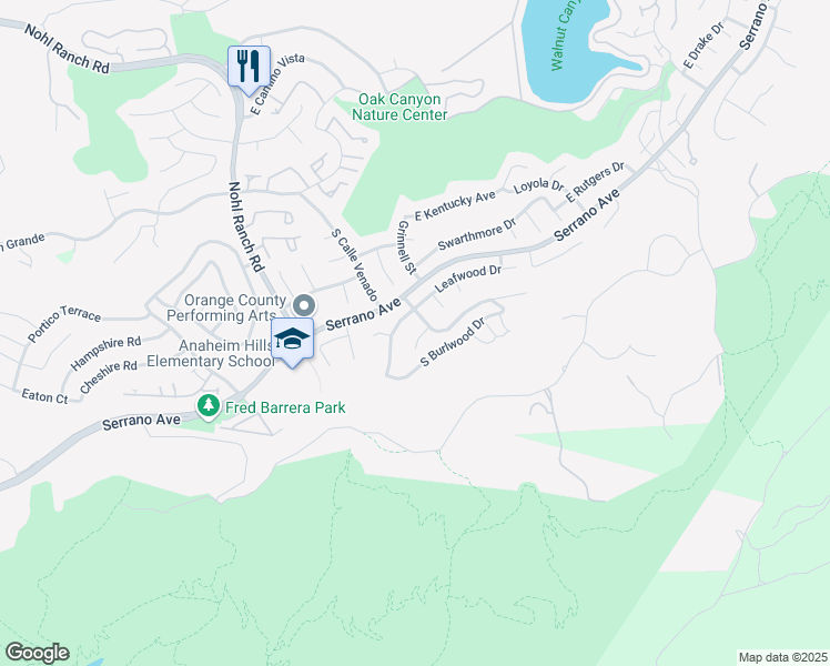 map of restaurants, bars, coffee shops, grocery stores, and more near 6681 Smokewood Circle in Anaheim