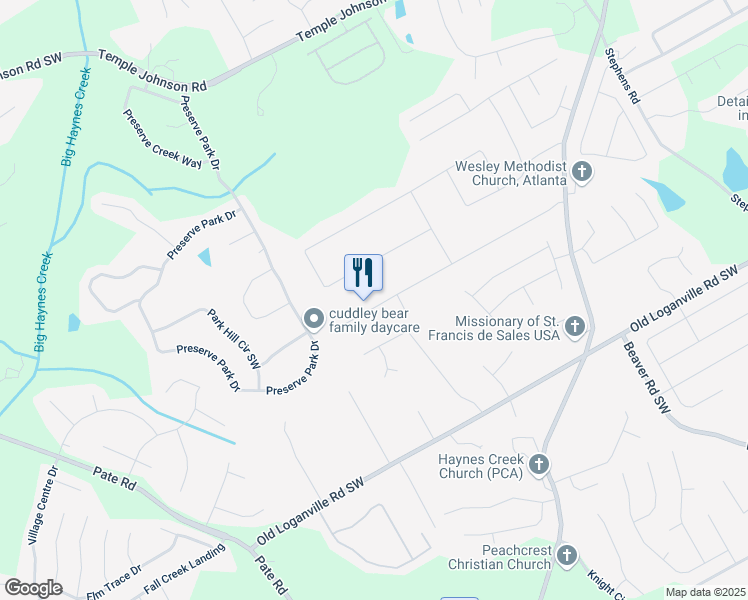 map of restaurants, bars, coffee shops, grocery stores, and more near 1811 Rose Garden Lane in Loganville