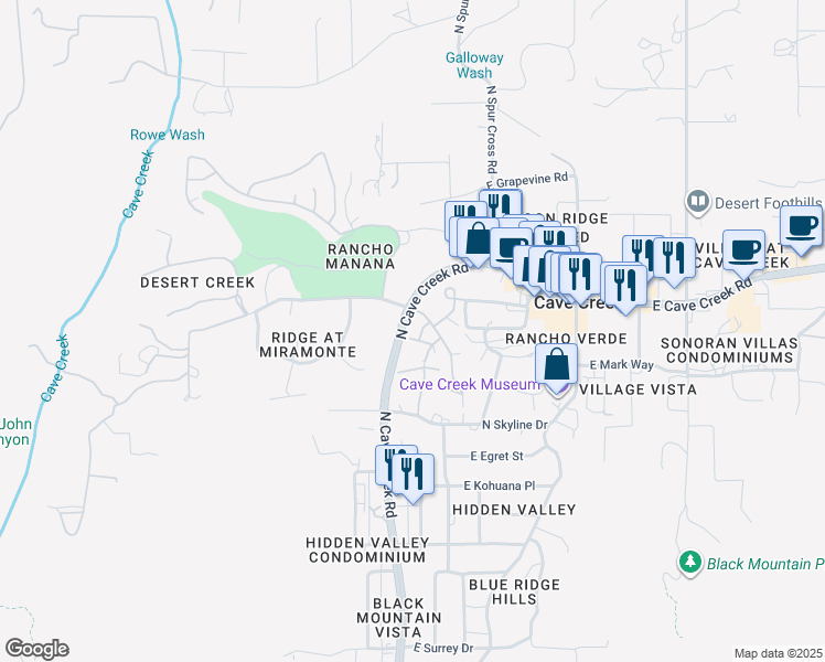 map of restaurants, bars, coffee shops, grocery stores, and more near 38065 North Cave Creek Road in Cave Creek