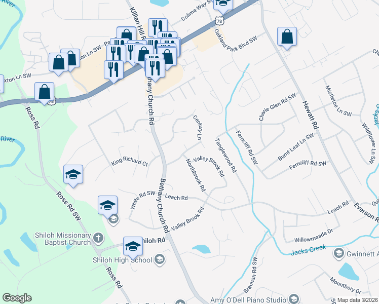 map of restaurants, bars, coffee shops, grocery stores, and more near 4056 Cumberland Drive Southwest in Snellville