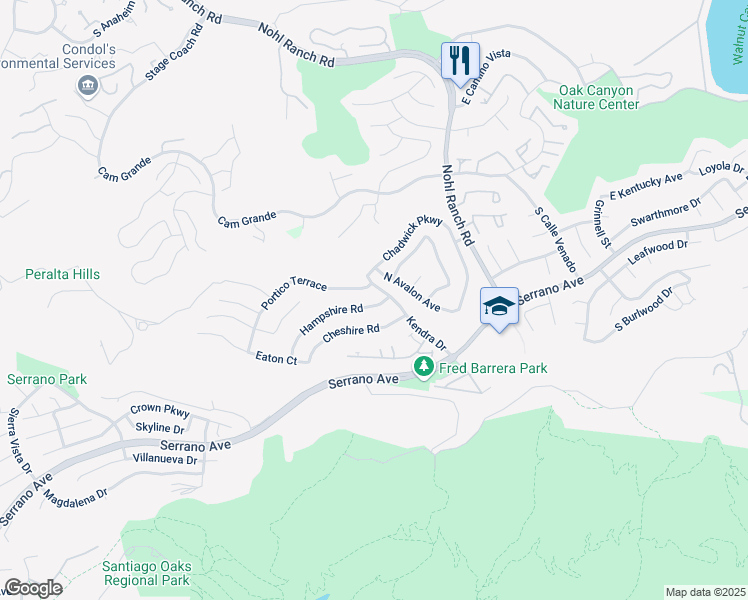 map of restaurants, bars, coffee shops, grocery stores, and more near 8157 Hampshire Road in Orange