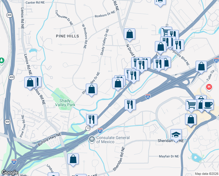 map of restaurants, bars, coffee shops, grocery stores, and more near 1686 Dunwoody Place Northeast in Atlanta