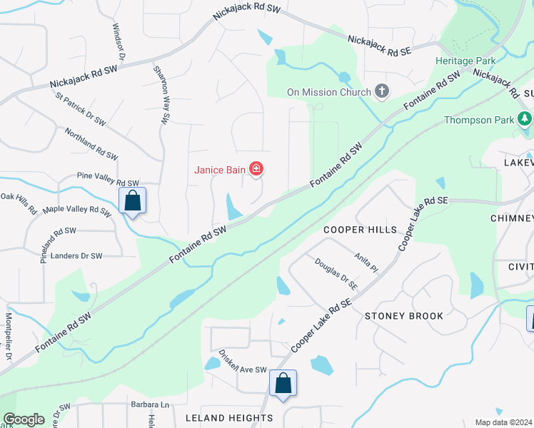 map of restaurants, bars, coffee shops, grocery stores, and more near 10 Fontaine Road Southwest in Mableton