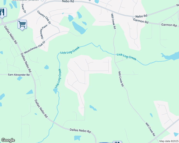 map of restaurants, bars, coffee shops, grocery stores, and more near Creekside Overlook Way in Austell
