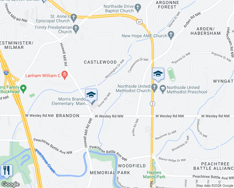 map of restaurants, bars, coffee shops, grocery stores, and more near 830 Arden Close NW in Atlanta
