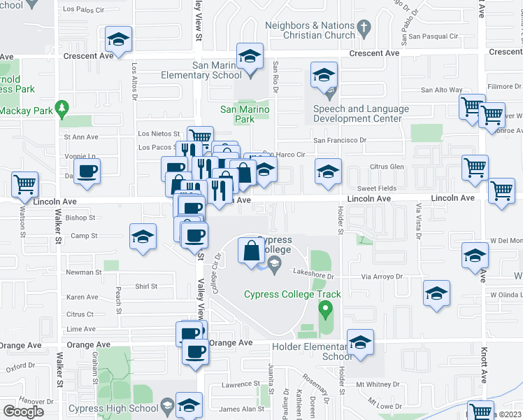 map of restaurants, bars, coffee shops, grocery stores, and more near 6211 Lantana Way in Cypress