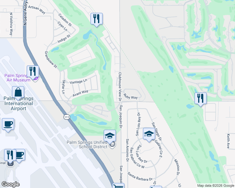 map of restaurants, bars, coffee shops, grocery stores, and more near 4987 Motif Way in Palm Springs