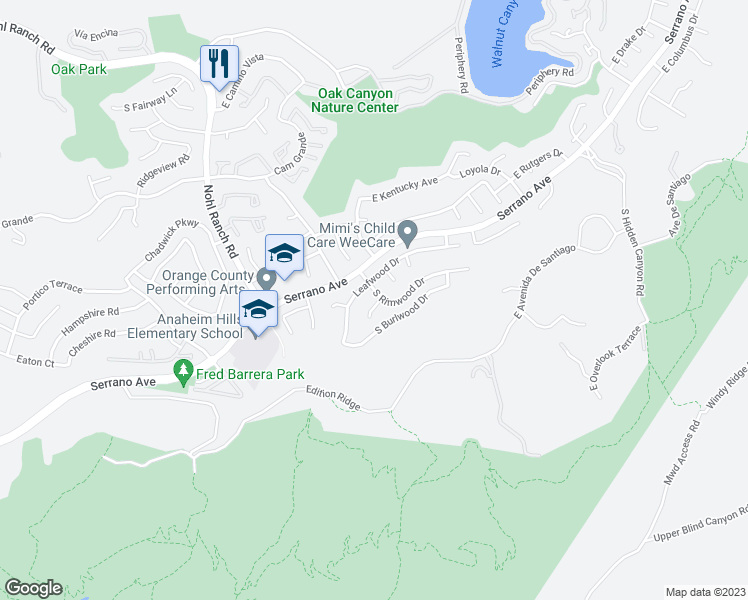 map of restaurants, bars, coffee shops, grocery stores, and more near 6691 Smokewood Circle in Anaheim