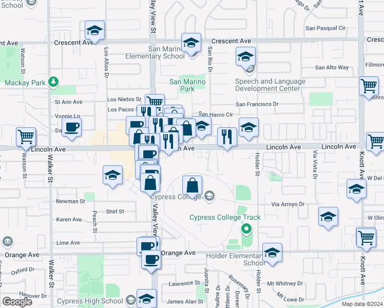 map of restaurants, bars, coffee shops, grocery stores, and more near 6211 Lantana Way in Cypress