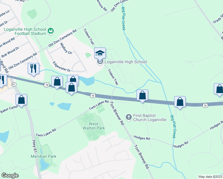 map of restaurants, bars, coffee shops, grocery stores, and more near 0 U.S. 78 in Monroe