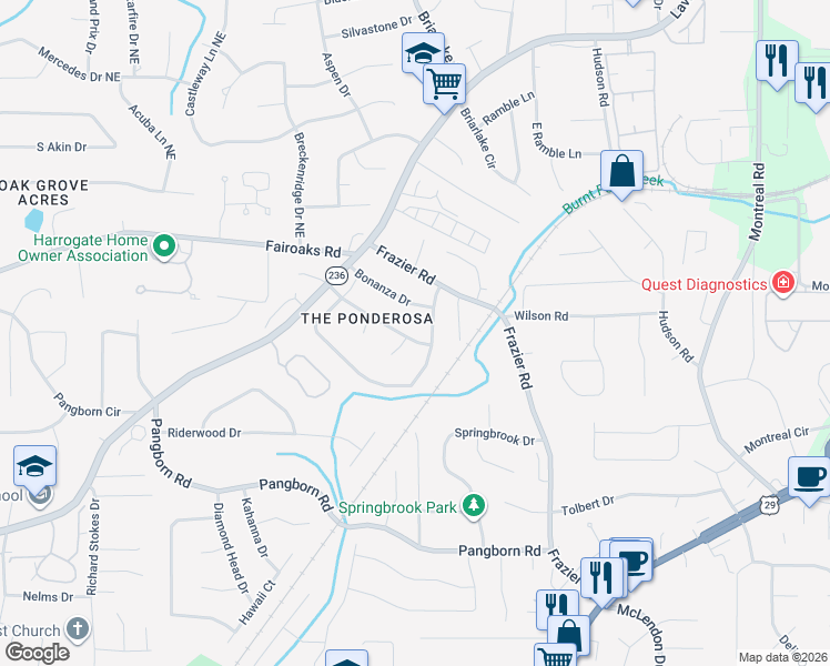 map of restaurants, bars, coffee shops, grocery stores, and more near 2906 Cartwright Drive in Decatur