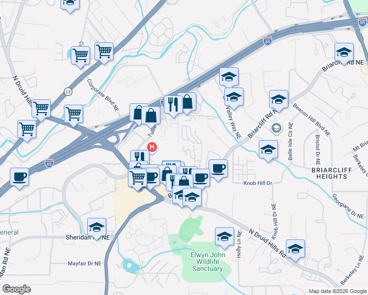 map of restaurants, bars, coffee shops, grocery stores, and more near 1669 Executive Park Lane Northeast in Atlanta