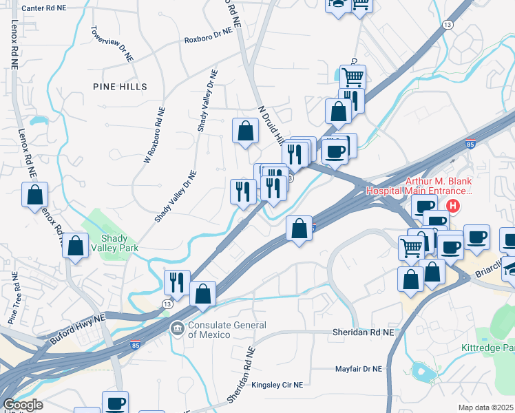 map of restaurants, bars, coffee shops, grocery stores, and more near 2814 Georgia 13 in Atlanta